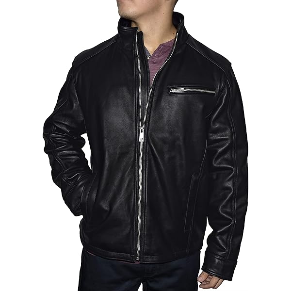 mens black leather jacket - Black Real Lambskin Mens Leather